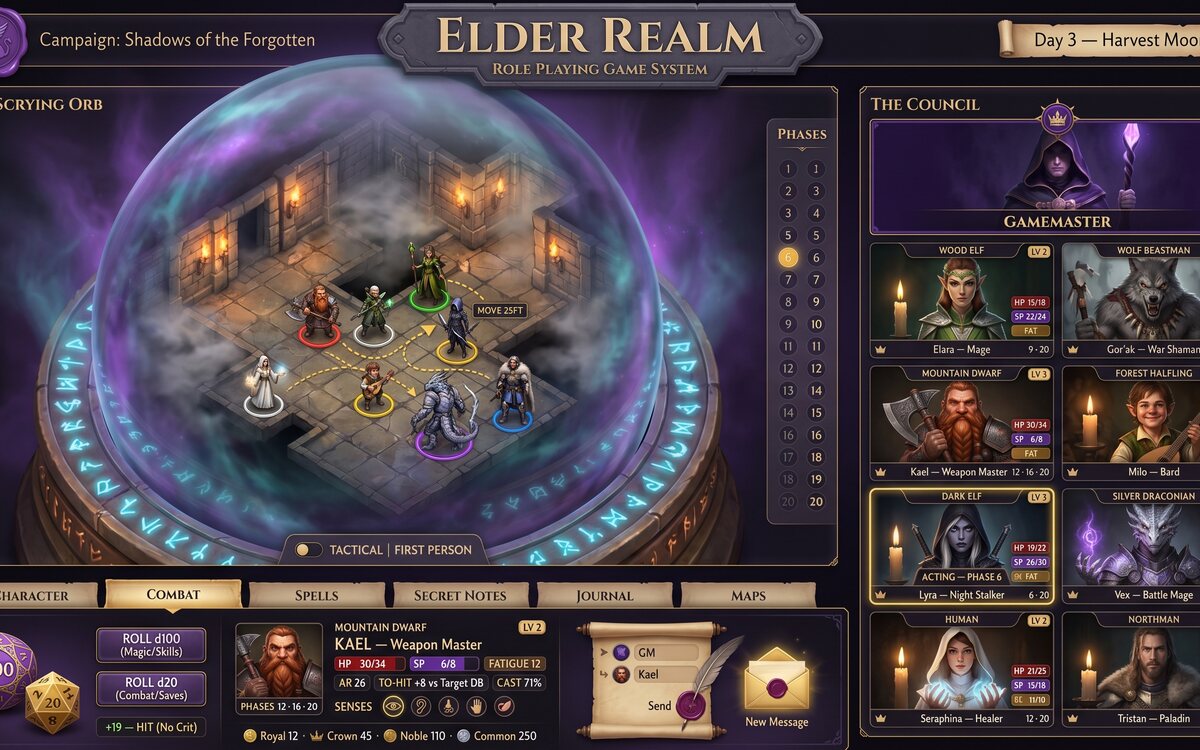 The Elder Realm 3D scrying-orb virtual tabletop