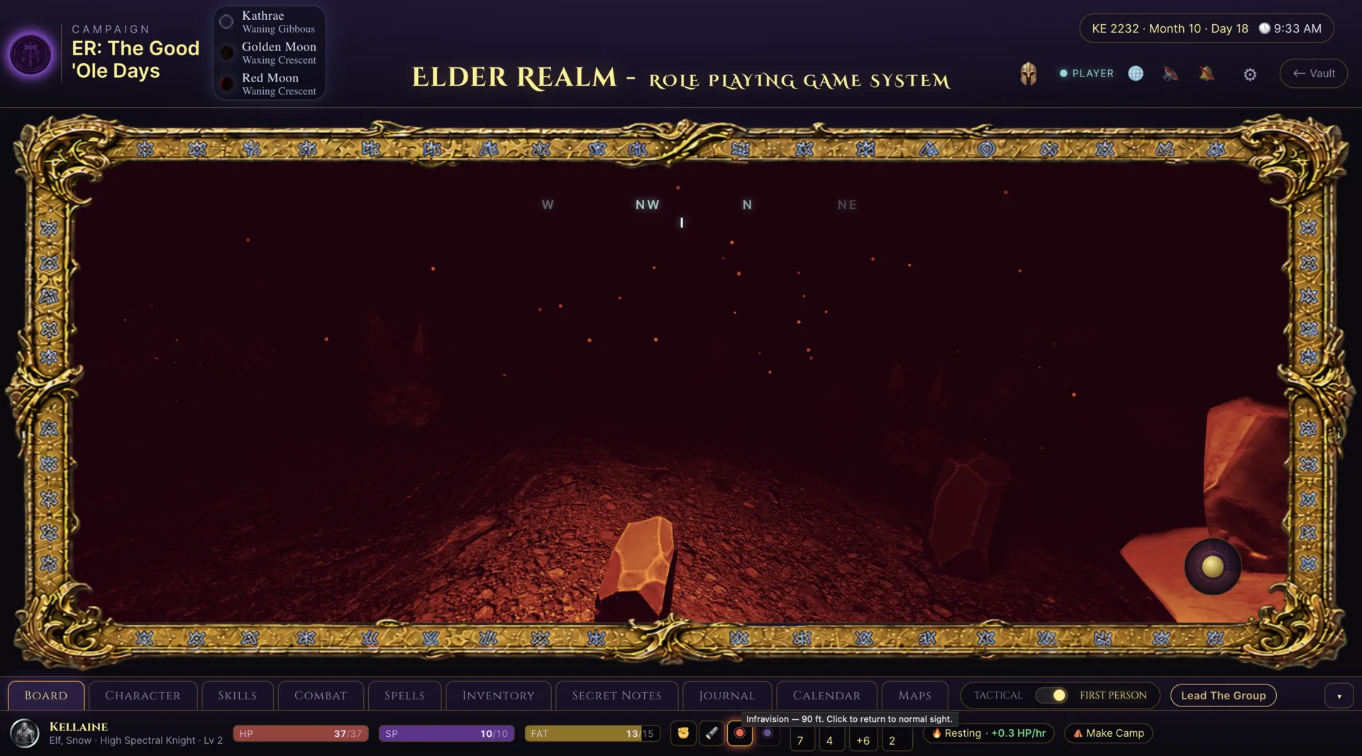 Elder Realm character point of view in the Underdark with Infravision active
