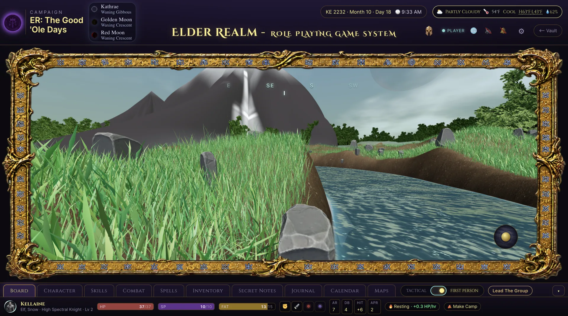 Elder Realm player view of a waterfall biome in the multiplayer 3D tabletop