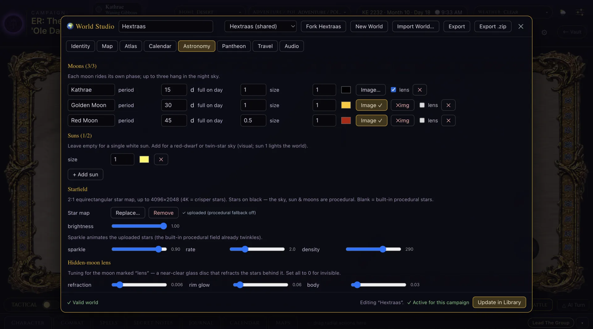 Elder Realm World Studio astronomy tools for authored celestial cycles