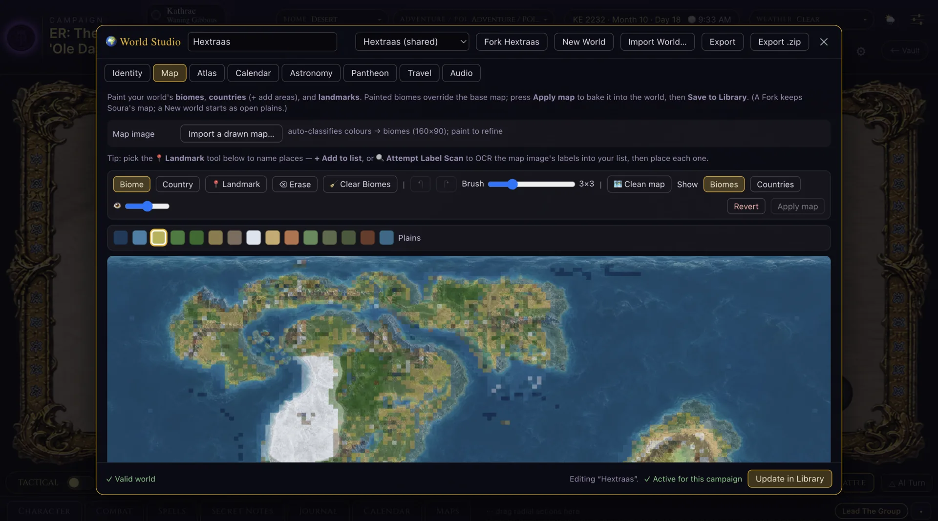 Elder Realm World Studio map editor for an authored campaign world